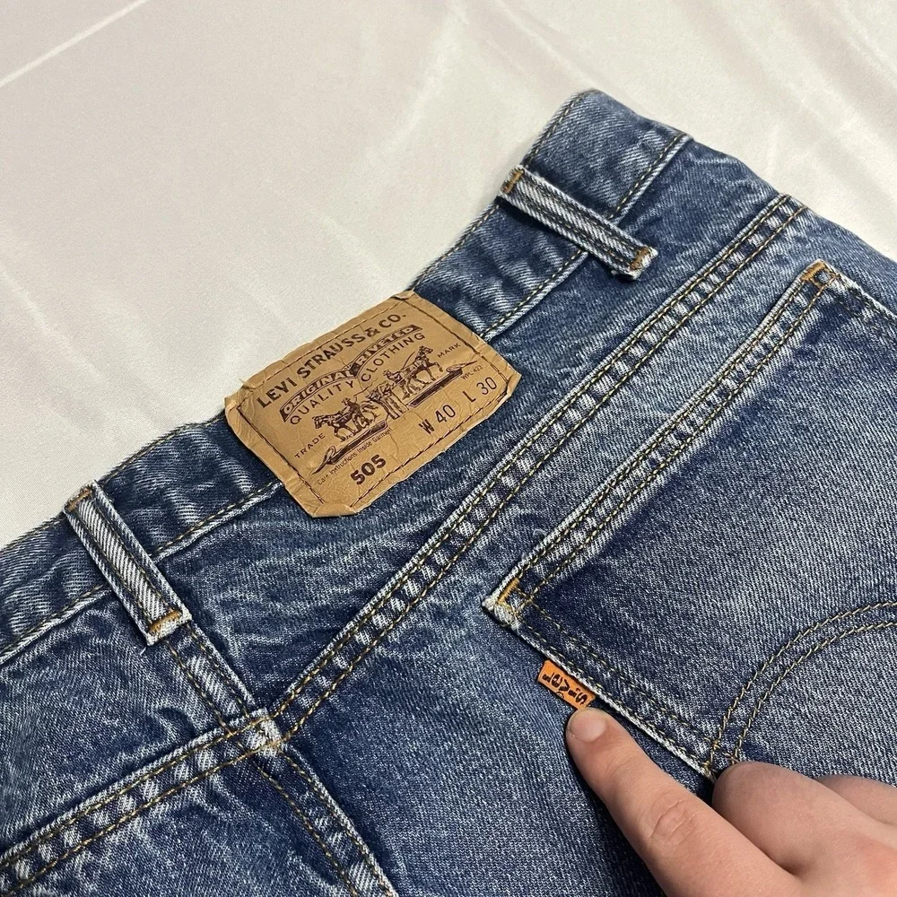 Vintage Levis 505 Orange Tab Jeans Mens 38x30 Blue Denim Classic Straight Leg